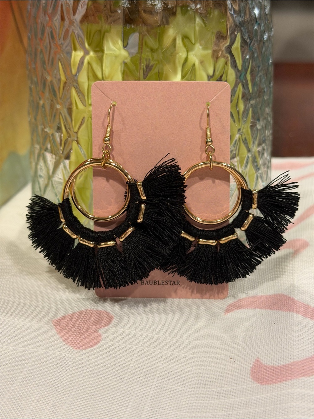 Black Fringe Hoop Earrings